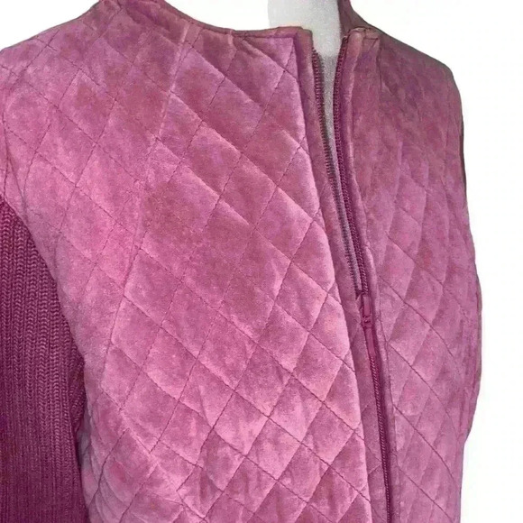 Clothes by Revue Pink/Mauve Quilted Leather Jacket Knit Sleeves. Size 14 - Picture 2 of 10